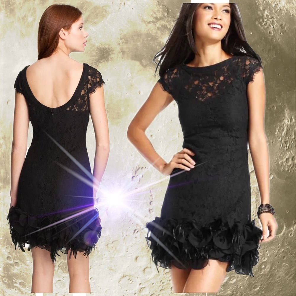 Jessica Simpson feathers & lace little black dress